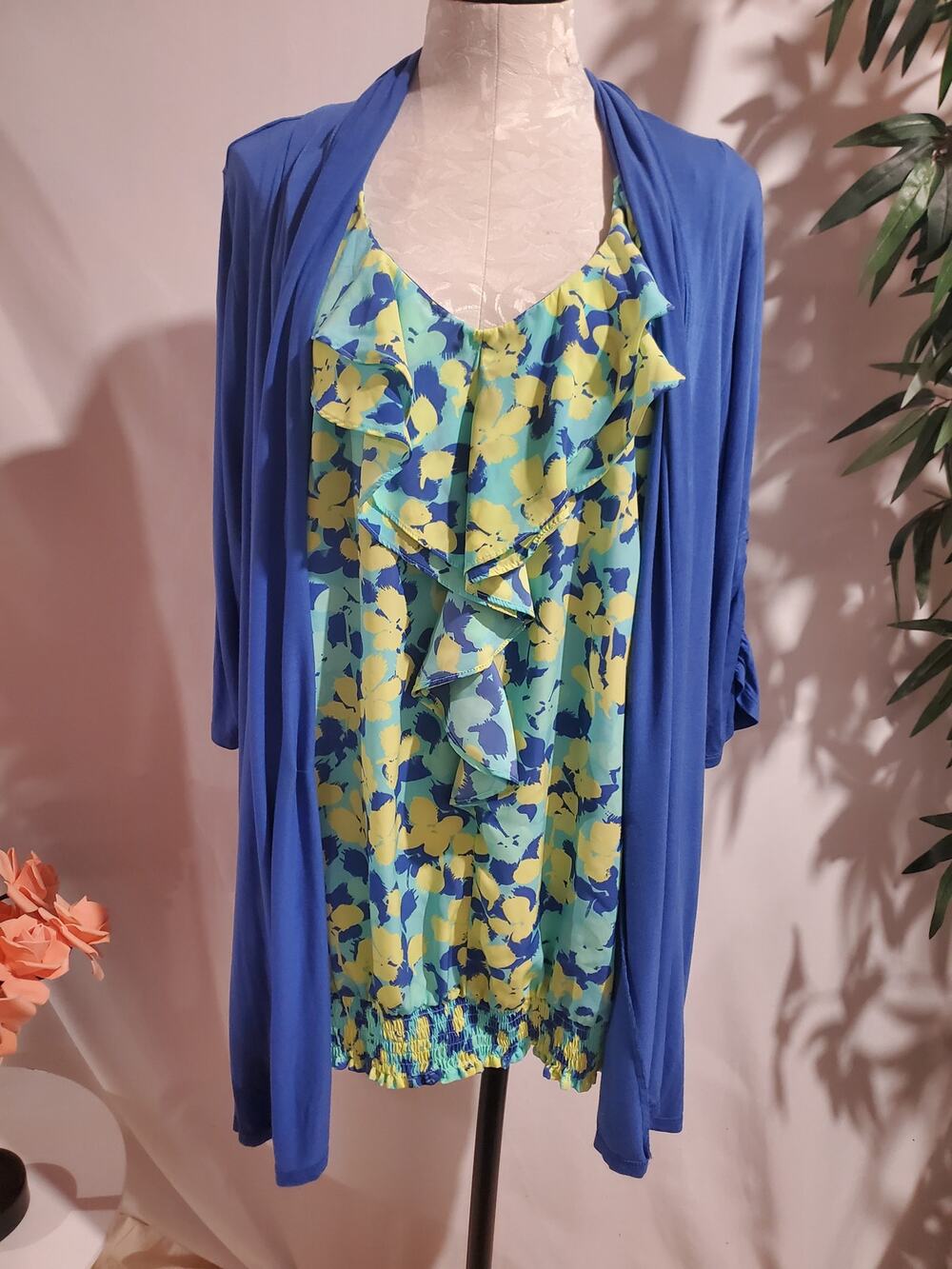 Lane Bryant Floral Ruffle Blouse Top Open Cardigan Set Womens Plus Size 18/20